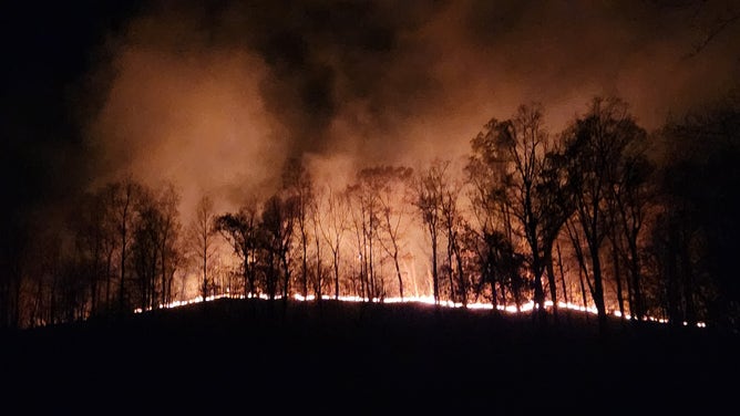 The Town Mountain Fire burning in Hazard, Kentucky on Nov. 7, 2023.