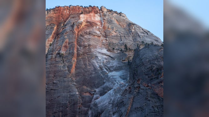 A close-up image of the rock debris and dust left from the rockfall in Zion National Park.