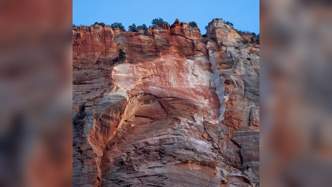 A close-up image of the area of where the rockfall originated at Zion National Park on Nov. 14, 2023.