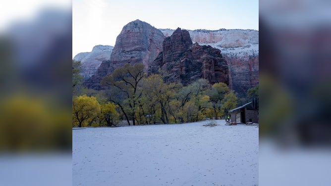 Dust in the Weeping Rock parking of Zion National Park in Utah lot after a rockslide on Nov. 14, 2023.