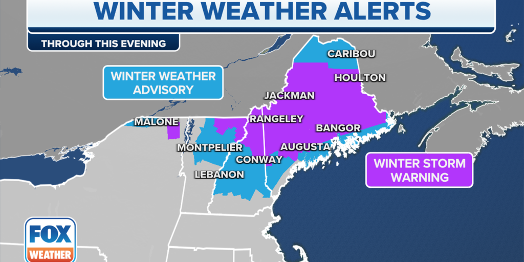 A winter storm dumps snow in New England as more rain falls in the Northwest