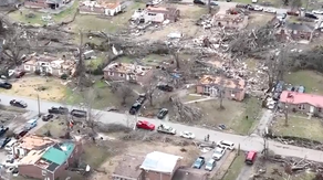 Drone video shows devastating aftermath of Clarksville tornado