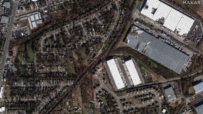 After a tornado hit Madison, Tennessee, satellite images show homes and buildings damaged or destroyed.