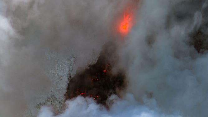 Lava is seen erupting from a volcano near Grindavik, Iceland, on Oct. 19, 2023.
