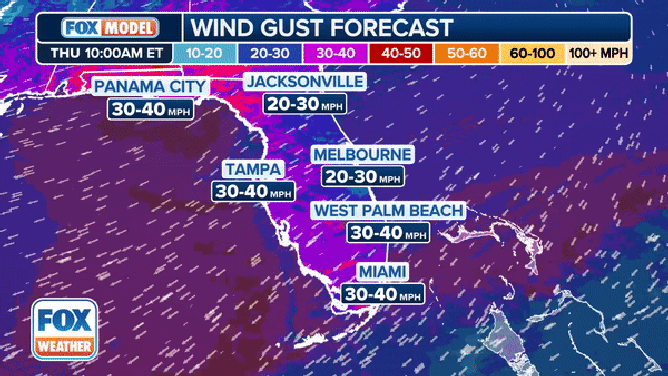 The wind gust forecast in Florida.
