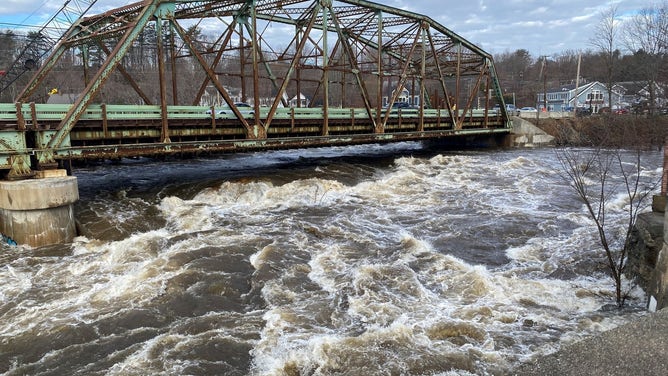 Floodwaters rise to the Frank J. Woods Bridge (a.k.a. Green Bridge). Dec. 19, 2023.