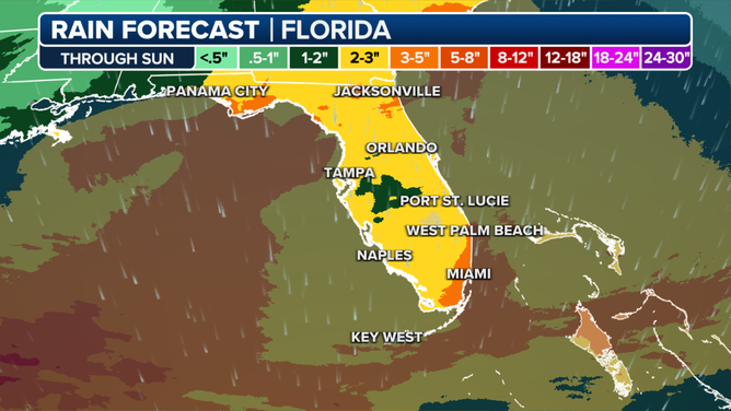 Forecast rain totals in Florida this weekend