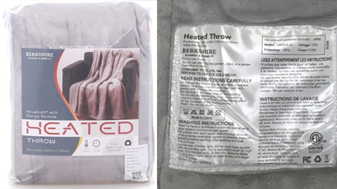 The recall pertains to heated throws and blankets by the brand Berkshire Blanket, available in various colors and patterns such as blue, cream, gray, hummus, striped blue, and snowflake. These products were sold at L.L. Bean under both L.L. Bean and Berkshire Blanket brands.