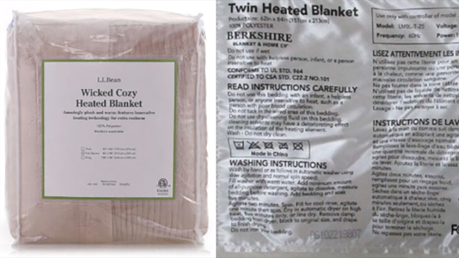 The recall pertains to heated throws and blankets by the brand Berkshire Blanket, available in various colors and patterns such as blue, cream, gray, hummus, striped blue, and snowflake. These products were sold at L.L. Bean under both L.L. Bean and Berkshire Blanket brands.