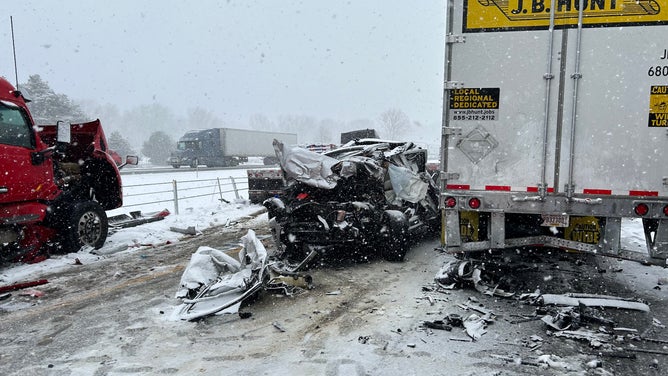 Numerous crashes with injuries were reported along Interstate 94 near Mattawan, Michigan, on Monday, Dec. 18, 2023.