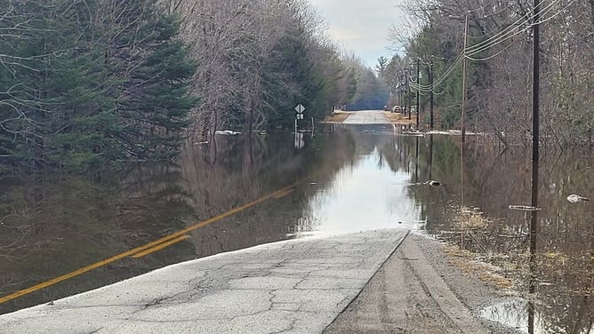 Flooding in Maine, on Route 11 in Grindstone near the Penobscot River Trailhead parking. Dec. 19, 2023.
