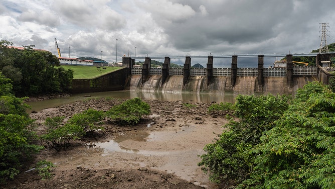 Low water levels outside the Miraflores locks of the Panama Canal near Panama City, Panama, on Friday, Nov. 3, 2023.