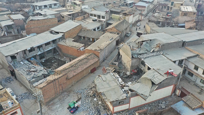 This aerial photo shows damage after an earthquake in Jishishan County, in northwest China's Gansu province on December 19, 2023.
