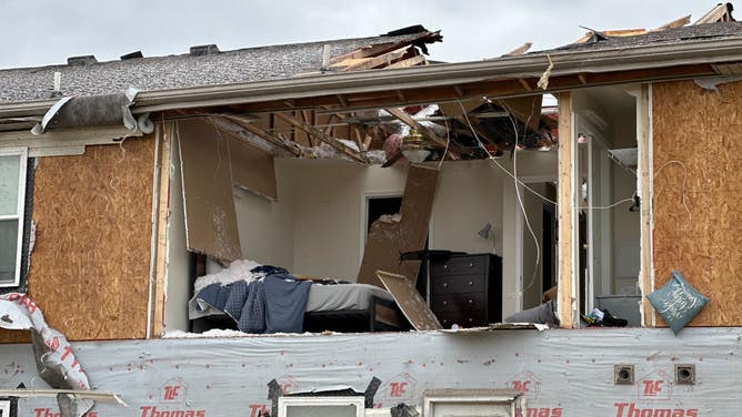 Scenes from Clarksville, Tennessee on Sunday, December 10, 2023 the day after a deadly tornado ripped through the community. (Image: Nicole Valdes/FOX Weather)