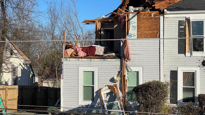 A home in Madison, Tennessee, is seen severely damaged after a tornado on Saturday, Dec. 9, 2023.