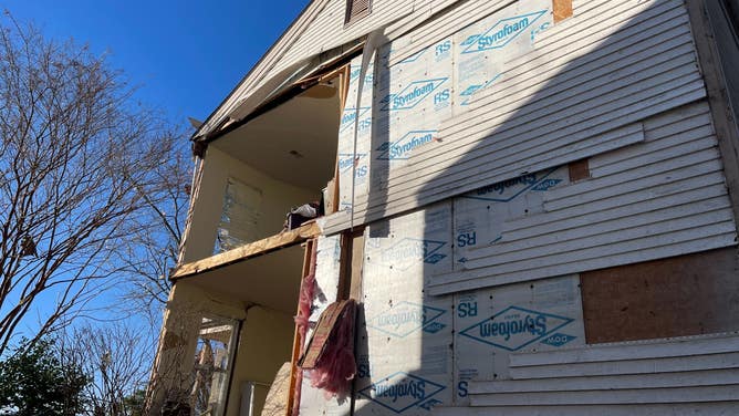 Walls of a home in Madison, Tennessee, were torn away by a tornado on Saturday, Dec. 9, 2023.