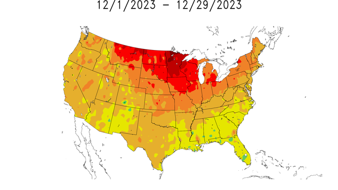 December temperature departure from normal