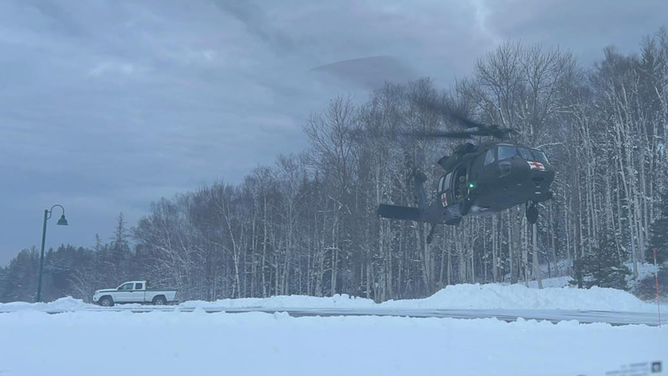 A National Guard helicopters rescues an injured skier from New Hampshire's Mount Washington.