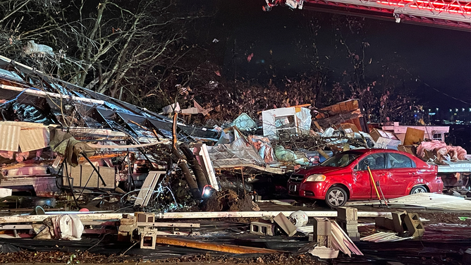 Extensive damage is seen in the Nashville area after a deadly tornado outbreak on Saturday, Dec. 9, 2023.