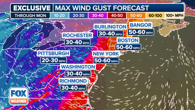 Northeast Wind Gust Swath Forecast