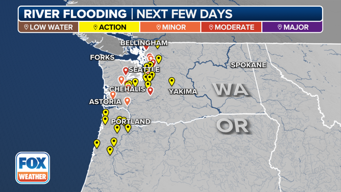 A graphic showing the river stages in the Northwest over the next few days.