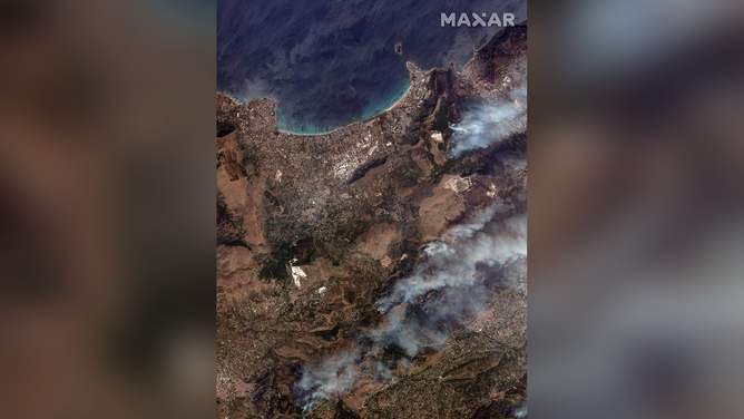 A satellite image showing wildfires in Palermo, Italy.