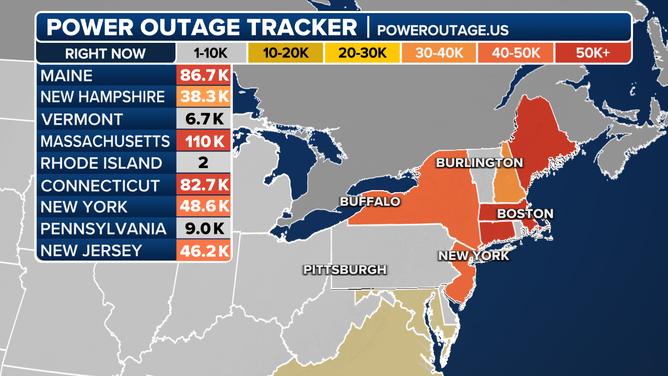 Power outages in the Northeast and New England on Monday, Dec. 18, 2023.