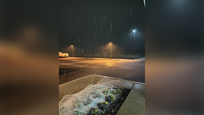 Snow is seen in Sterling, Virginia on the morning of Dec. 11, 2023.