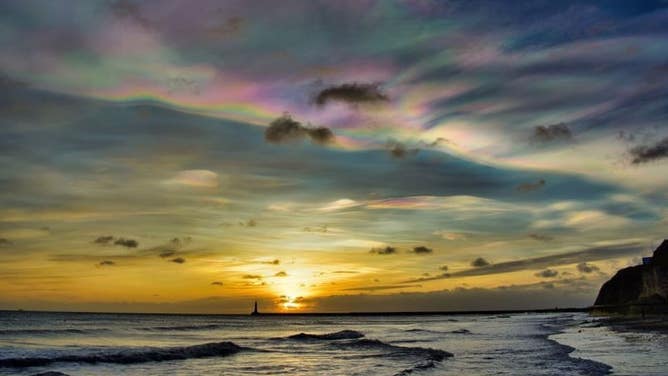 Iridescent, or nacreous, clouds over Sunderland, England in the United Kingdom.