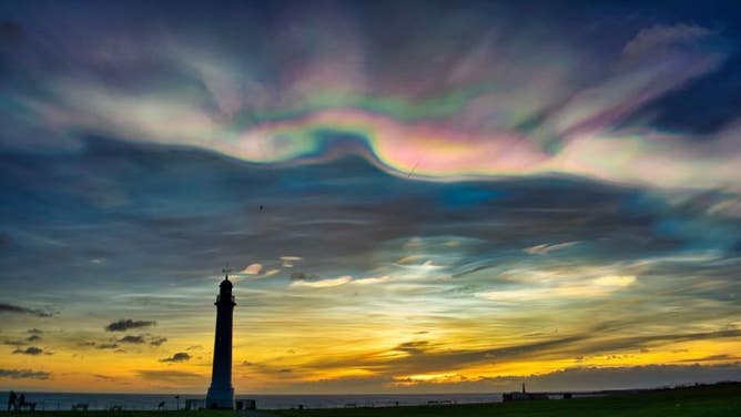 Iridescent, or nacreous, clouds over Sunderland, England in the United Kingdom.