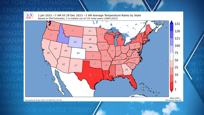 US temperature rankings for 2023