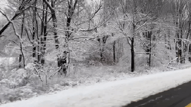 Snow is seen in Stroudsburg, Pennsylvania, on Monday, Dec. 11, 2023.