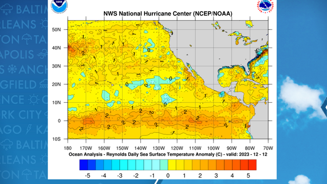 Water temperature anomalies in Pacific 
