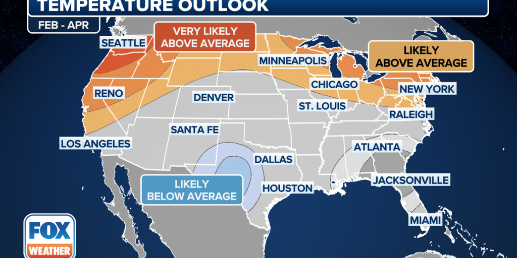 NOAA outlook shows warm north, wet Southeast through April  Fox Weather