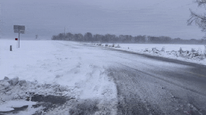 Snow drifts south of Pleasant Hill, Missouri. Jan. 9, 2024.