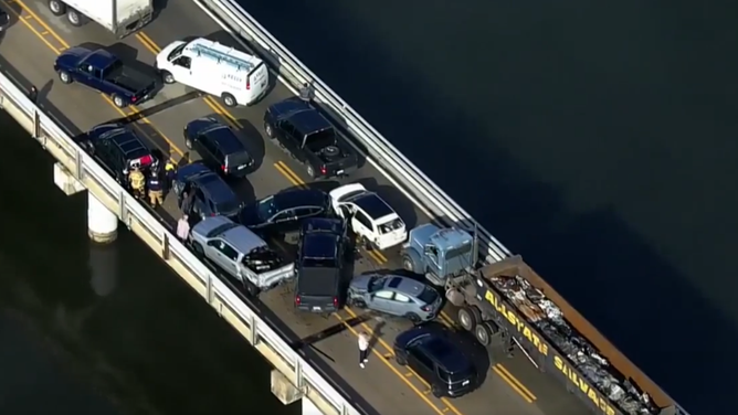 A multi-vehicle crash on the Chesapeake Bay Bridge shut down all lanes on Saturday morning, Jan. 27, 2024.