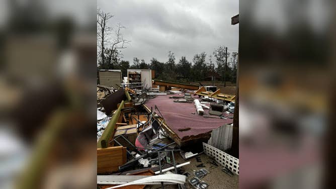 Severe weather destroyed a building in Bay County, Florida, on Tuesday, Jan. 9, 2024.