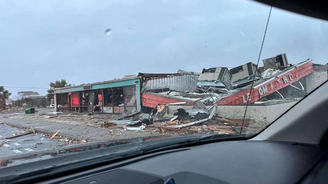 The roof of a building collapsed during severe weather in Bay County, Florida, on Tuesday, Jan. 9, 2024.