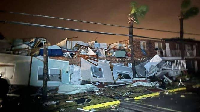 Major damage is seen at what appears to be an apartment building in Bay County, Florida, on Tuesday, Jan. 9, 2024.
