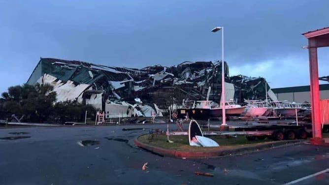 A building suffered damage after severe weather in Bay County, Florida, on Tuesday, Jan. 9, 2024.