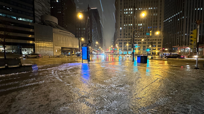 People were being urged to stay home is possible on Tuesday due to icy conditions in Chicago.