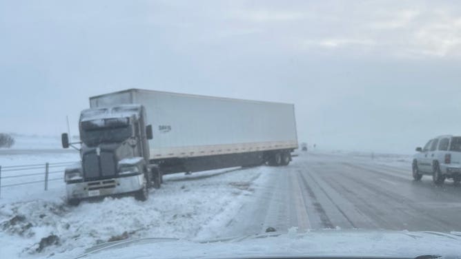 A semi-truck accident in Nebraska on Jan. 9, 2024. According to Nebraska State Patrol, troopers have responded to well over 200 weather-related incidents since the start of the storm.