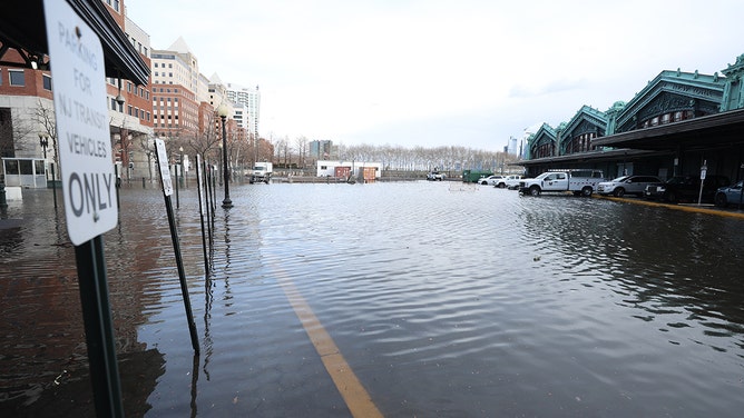 A view of flooded area after winter storm in New Jersey on January 10, 2024.