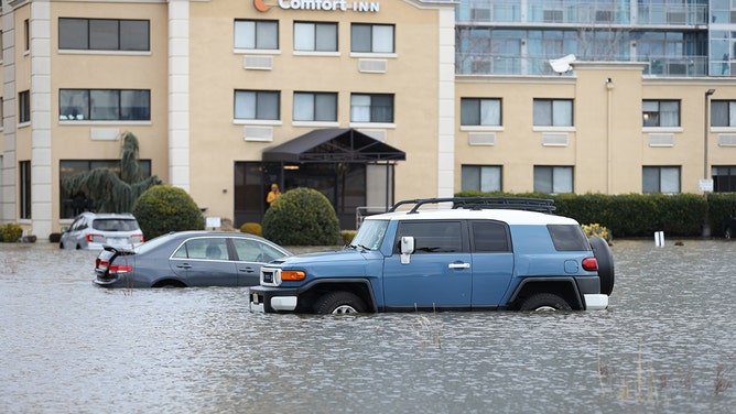 A view of flooded area after winter storm in New Jersey on January 10, 2024.