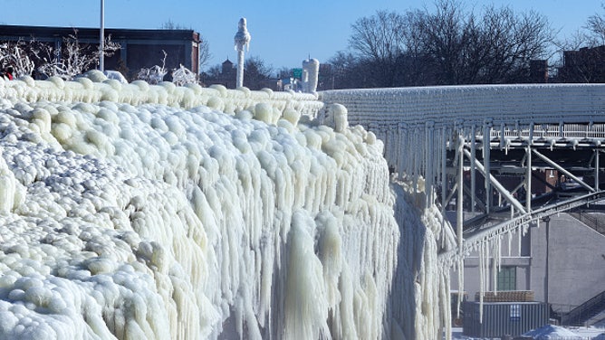Great Falls freeze due to winter storms in New Jersey