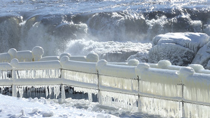 Great Falls freeze due to winter storms in New Jersey
