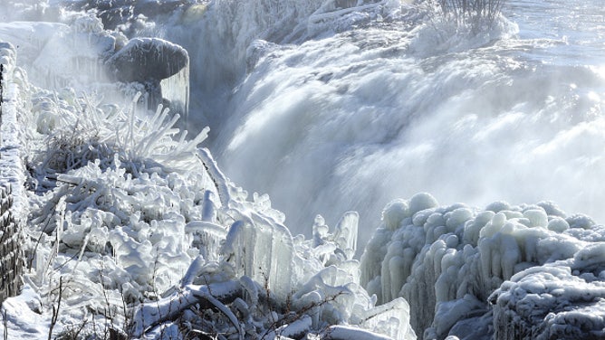 Great Falls freeze due to winter storms in New Jersey
