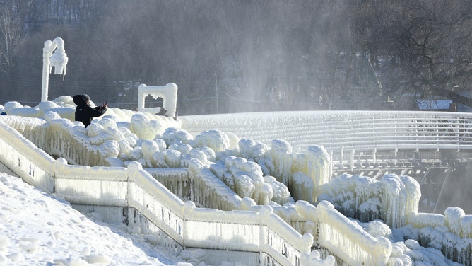 Great Falls freeze due to winter storms in New Jersey
