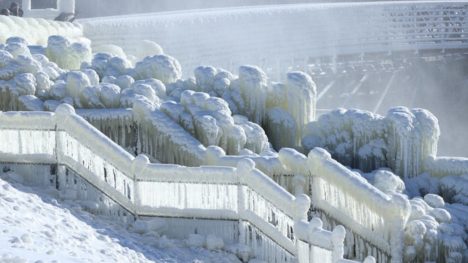 Great Falls freeze due to winter storms in New Jersey