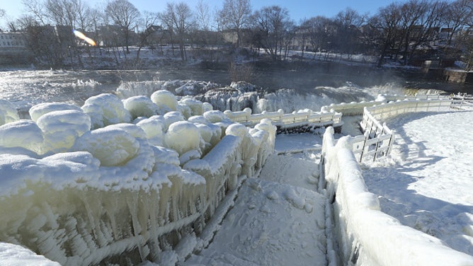 Great Falls freeze due to winter storms in New Jersey